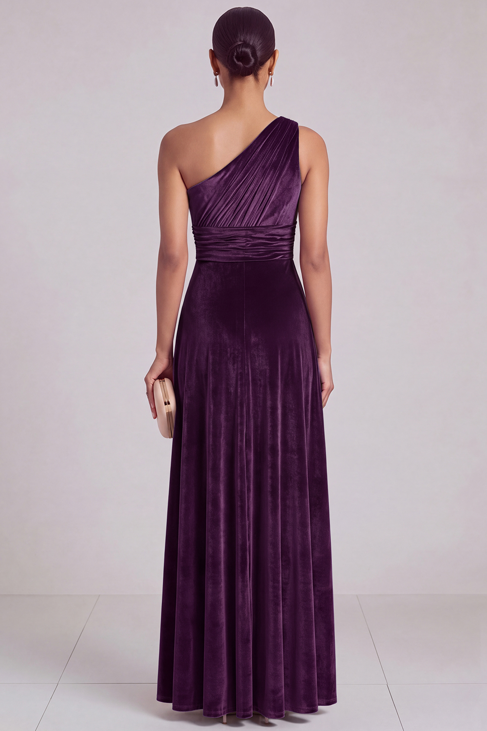 Velvet One Shoulder Olive A-Line Bridesmaid Dress