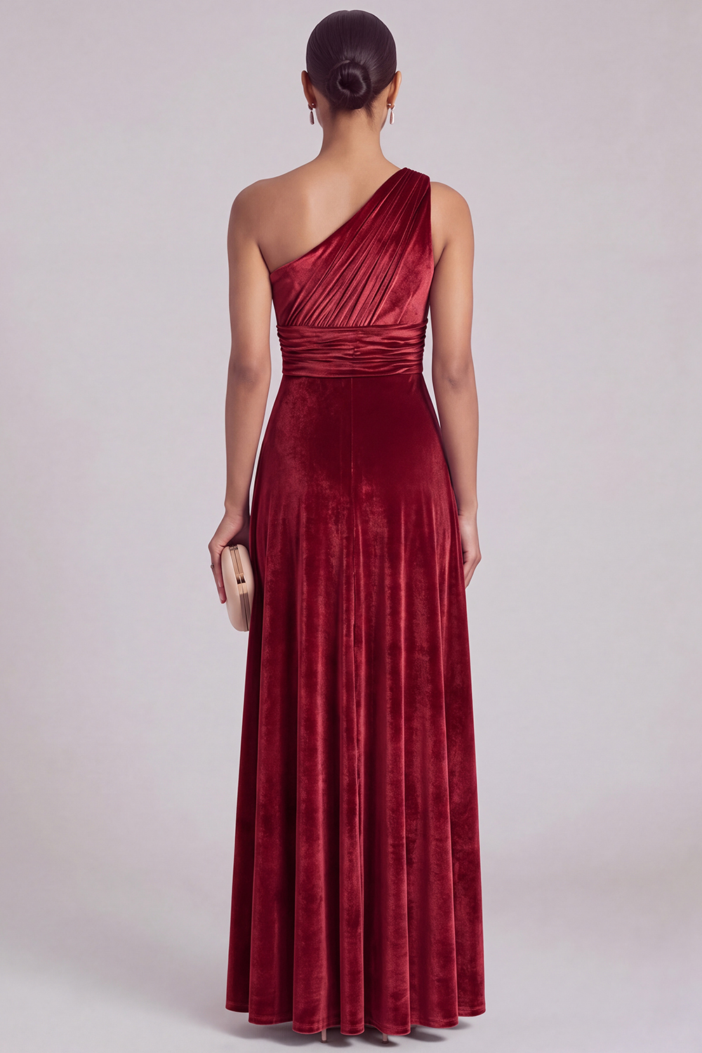 Velvet One Shoulder Olive A-Line Bridesmaid Dress