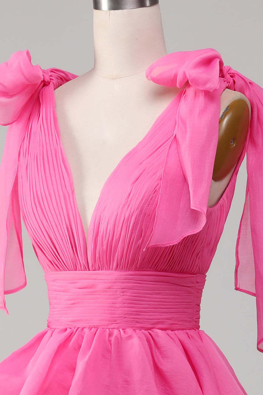 Princess A-Line V-Neck Fuchsia Prom Dress With Slit