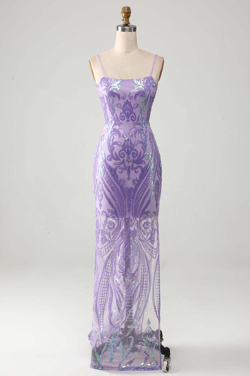 Leely Women Light Purple Prom Dress with Sequins Sparkly Backless Party Dress