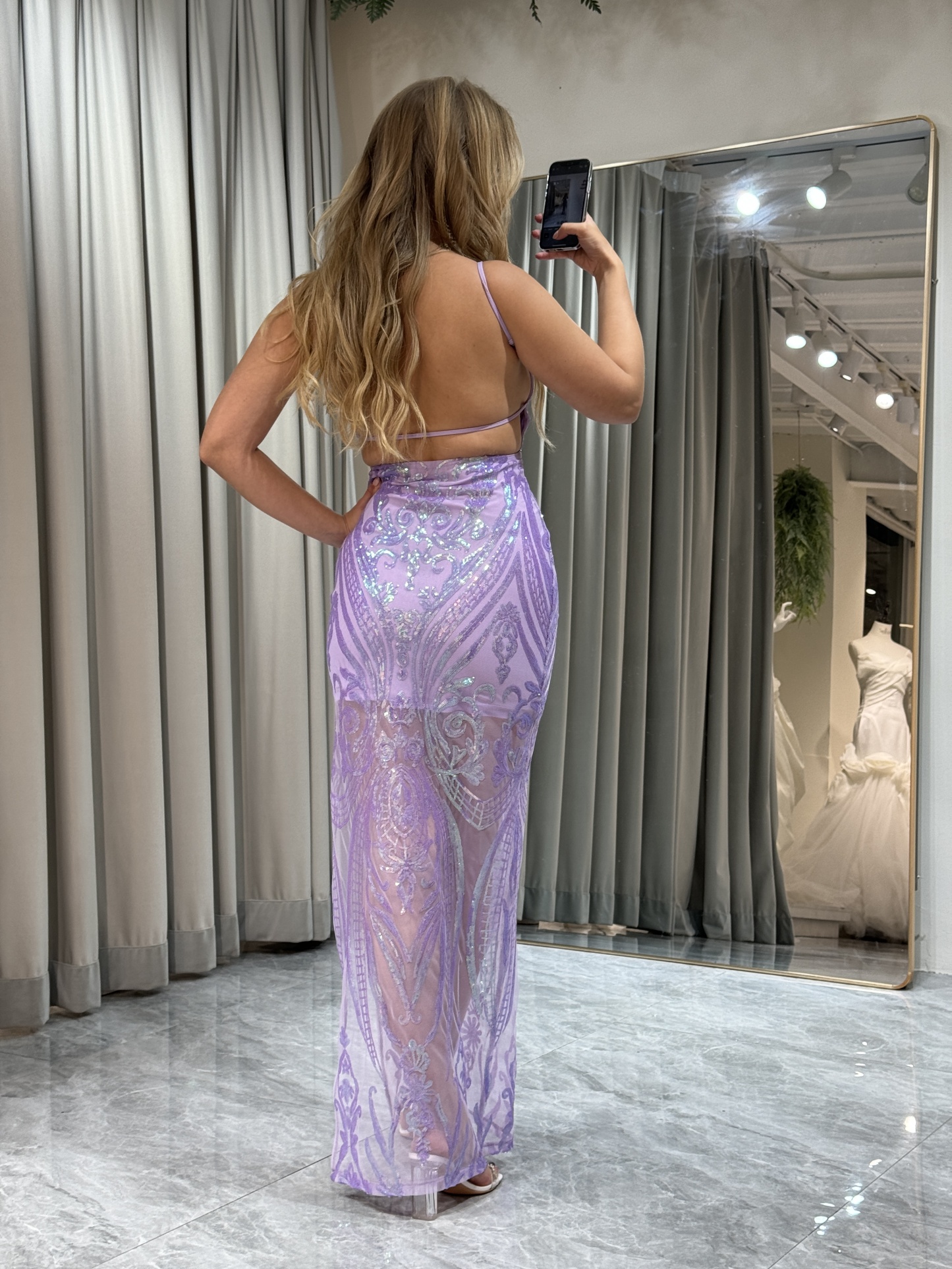 Light Purple Backless Prom Dress with Sequins