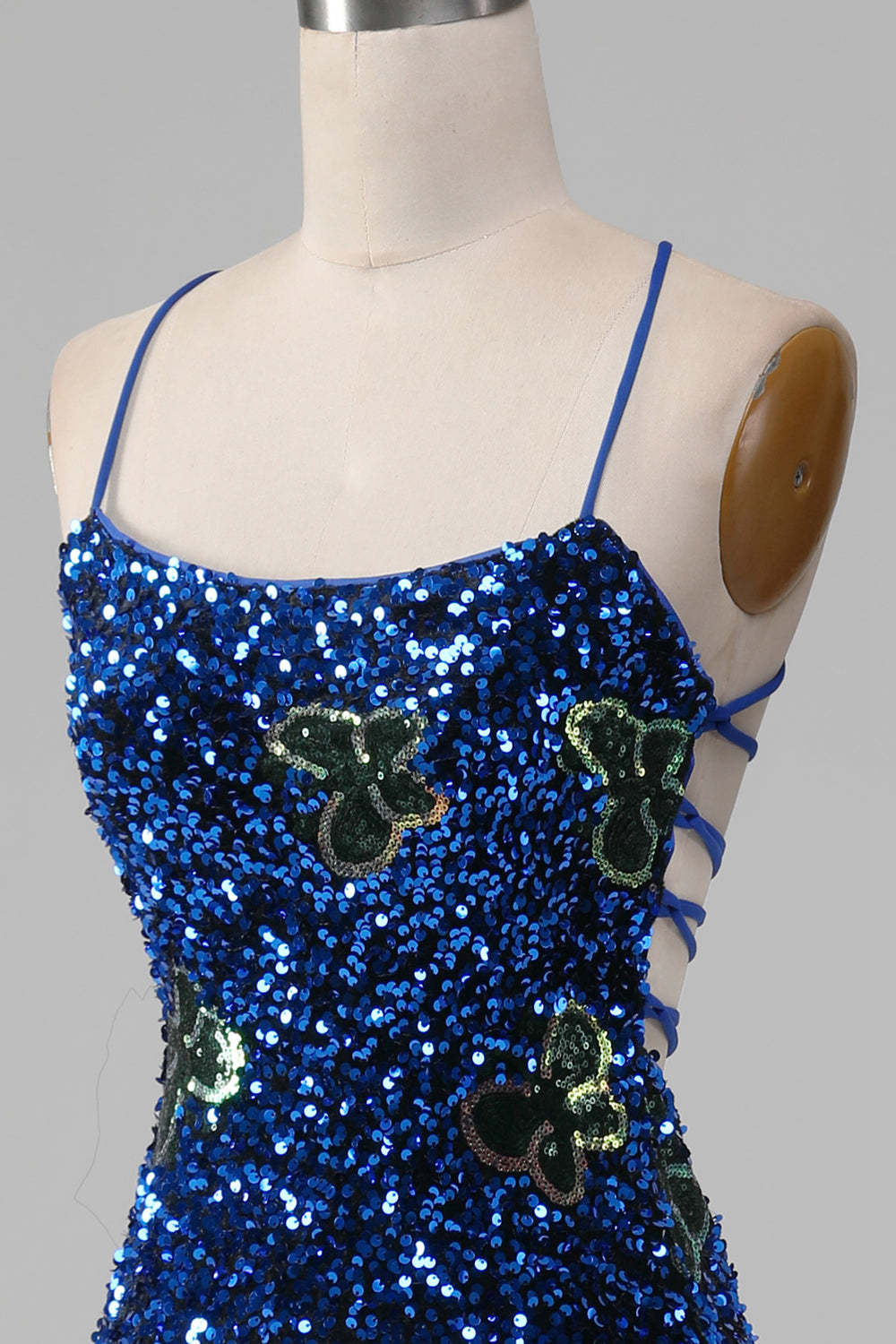 Royal Blue Mermaid Spaghetti Straps Sequins Prom Dress With Slit