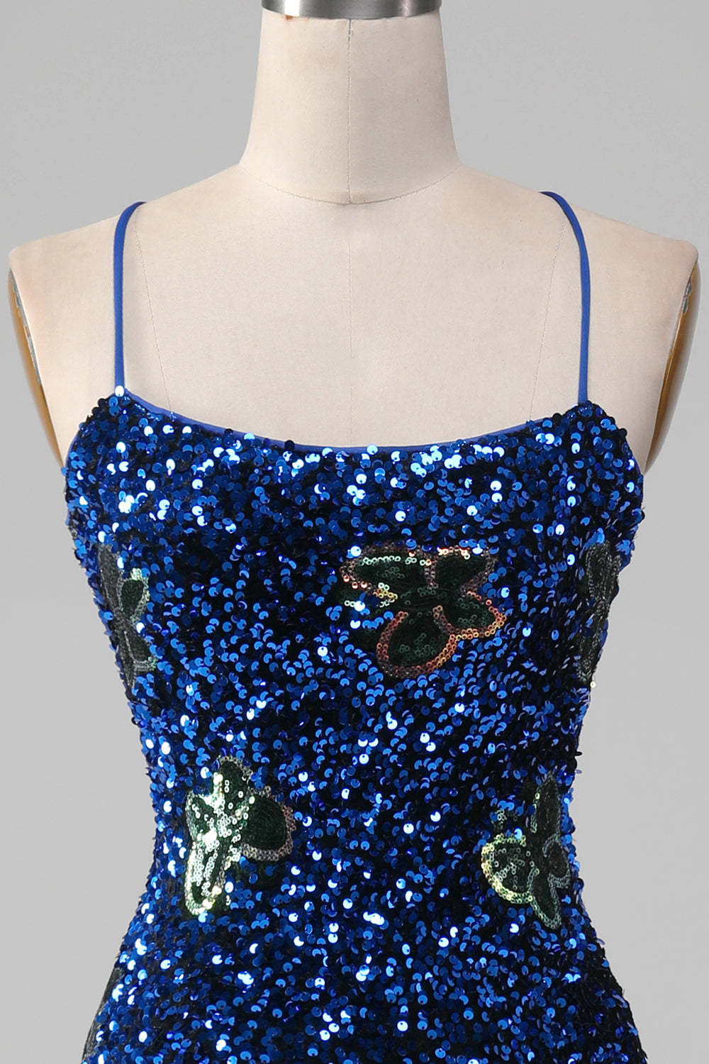 Royal Blue Mermaid Spaghetti Straps Sequins Prom Dress With Slit