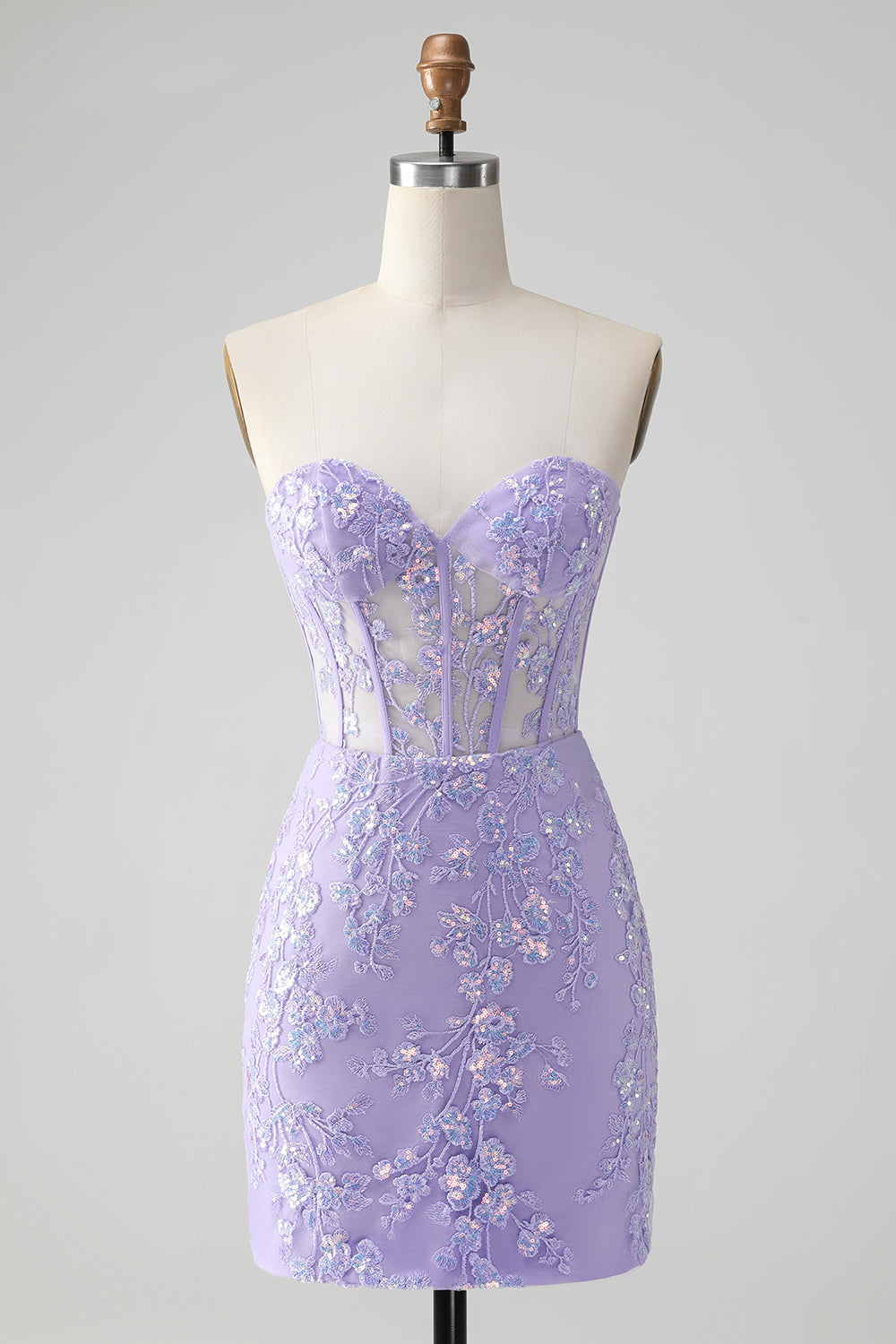 Lilac Corset Sequins Sweetheart Short Embroidery Homecoming Dress with Lace-up Back