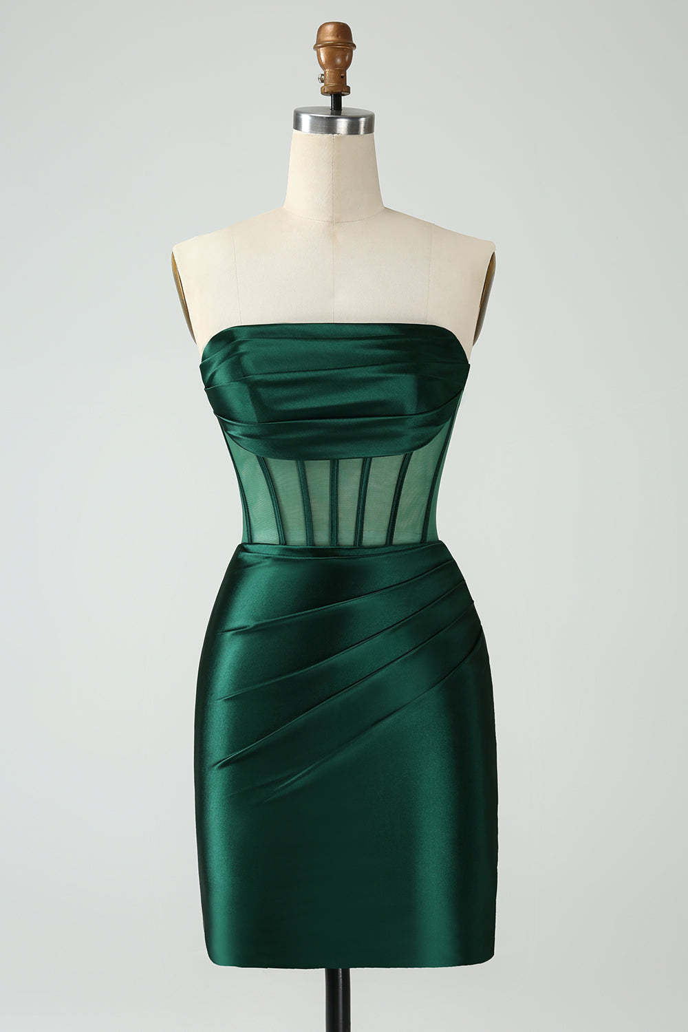 Dark Green Strapless Pleated Bodycon Mini Homecoming Dress