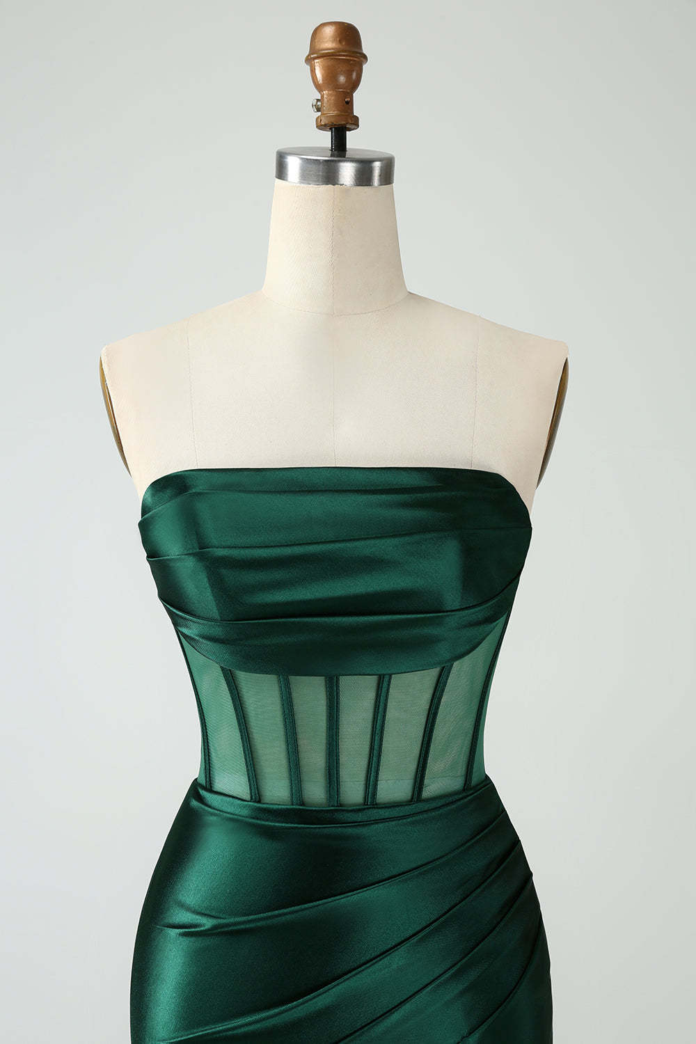 Dark Green Strapless Pleated Bodycon Mini Homecoming Dress