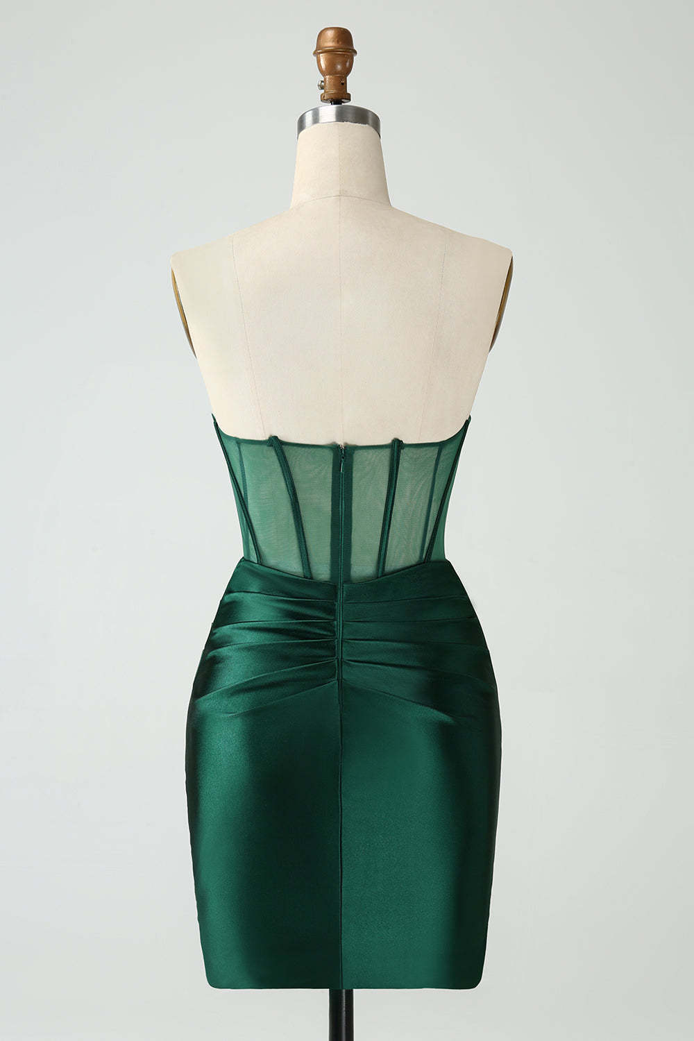 Dark Green Strapless Pleated Bodycon Mini Homecoming Dress