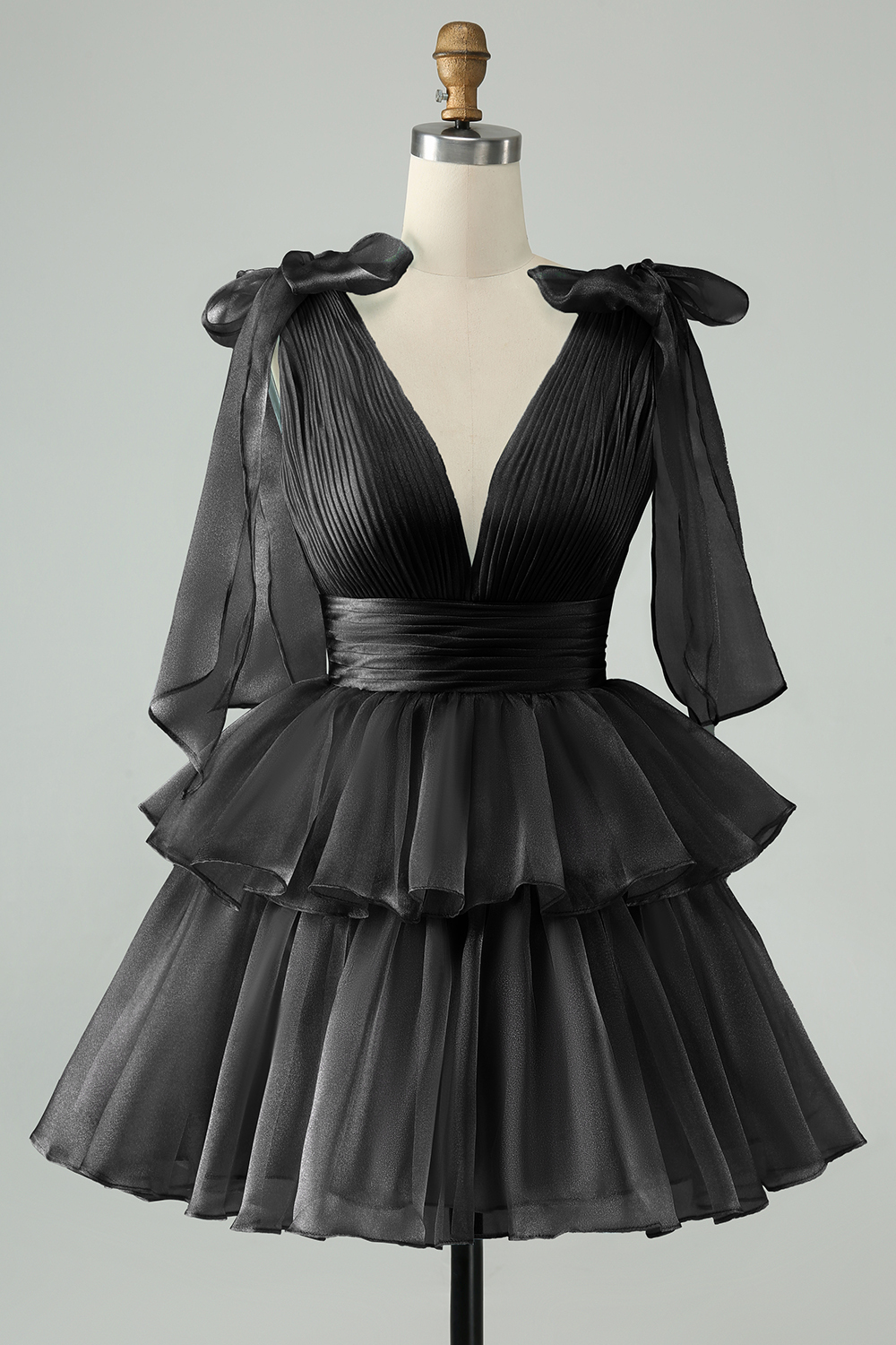 Sky Blue A Line V Neck Pleated Tiered Short Homecoming Dress