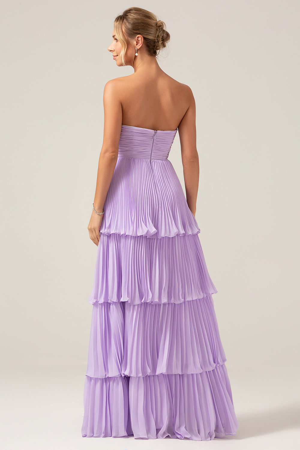 Sky Blue A Line Strapless Pleated Tiered Bridesmaid Dress