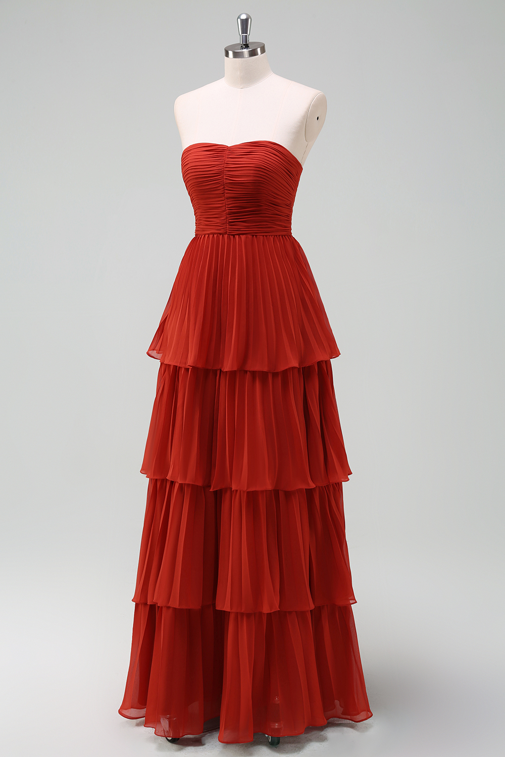 Sky Blue Strapless Tiered Long Bridesmaid Dress