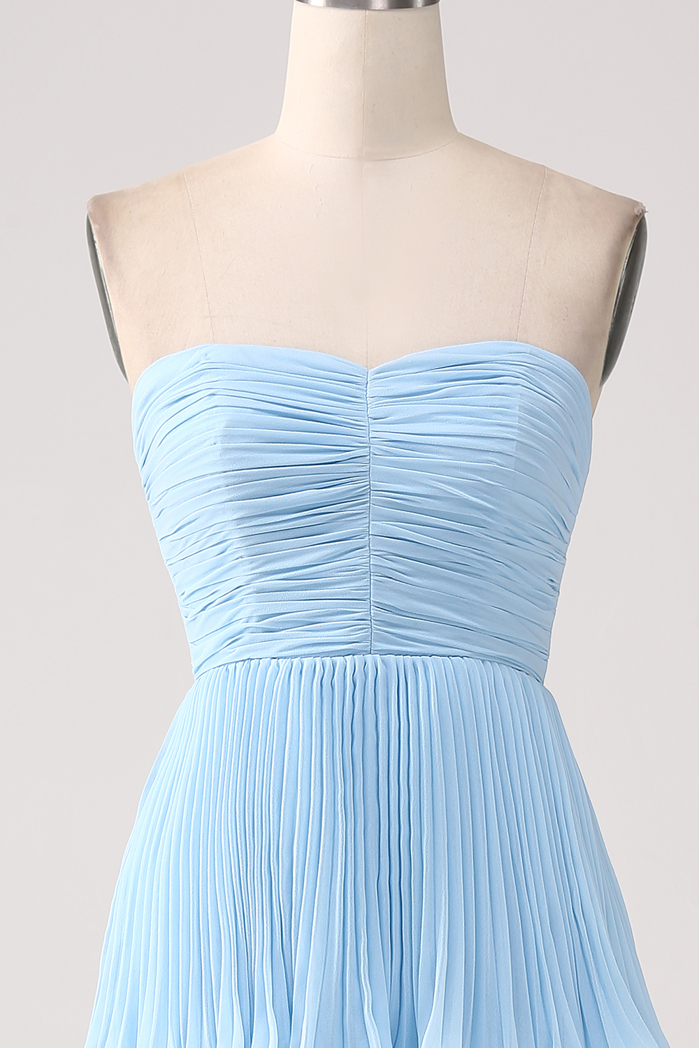Sky Blue Strapless Tiered Long Bridesmaid Dress