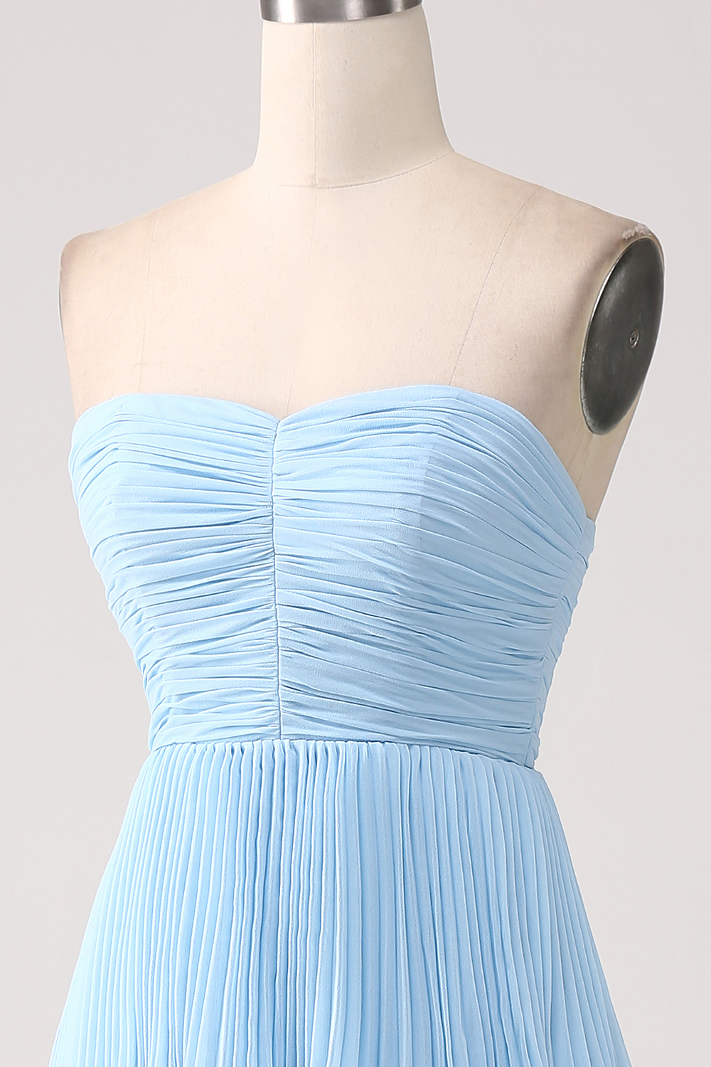 Sky Blue Strapless Tiered Long Bridesmaid Dress