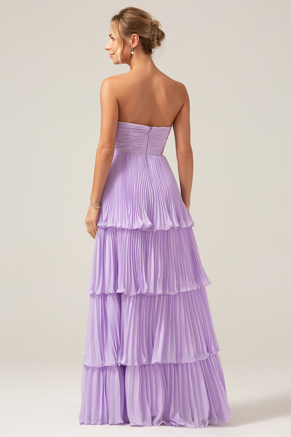 Plus Size Lilac Sweetheart A Line Tiered Strapless Long Bridesmaid Dress