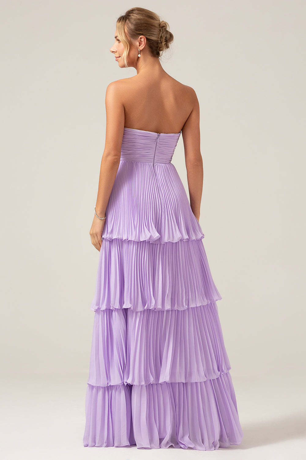 Plus Size Lilac Sweetheart A Line Tiered Strapless Long Bridesmaid Dress