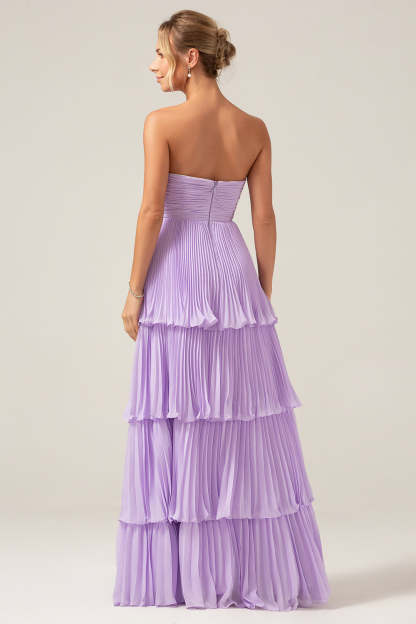 Plus Size Lilac Sweetheart A Line Tiered Strapless Long Bridesmaid Dress