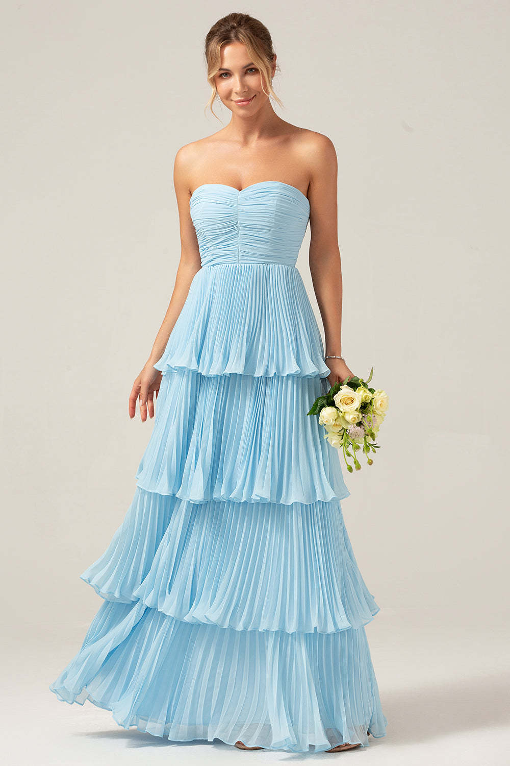 Plus Size Lilac Sweetheart A Line Tiered Strapless Long Bridesmaid Dress