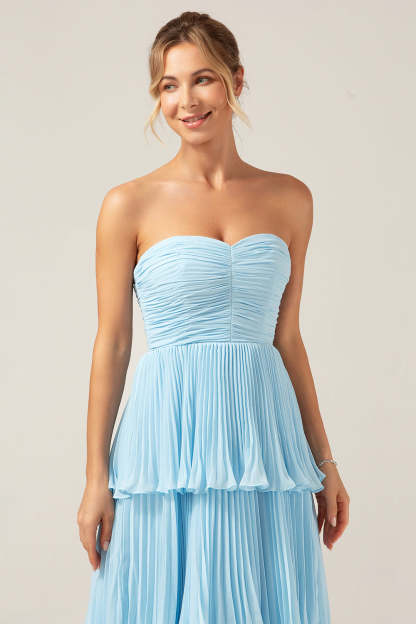 Plus Size Lilac Sweetheart A Line Tiered Strapless Long Bridesmaid Dress