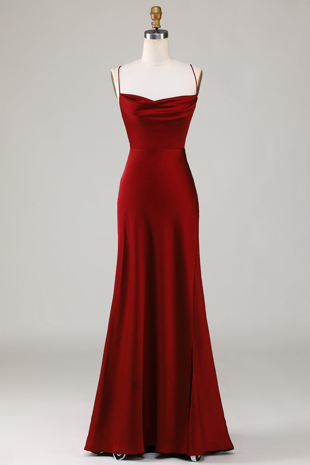 Plus Size Burgundy Satin Mermaid Long Bridesmaid Dress