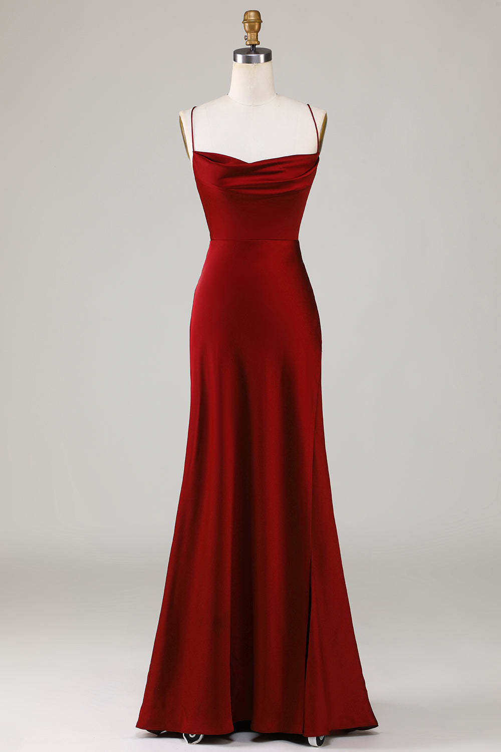Plus Size Burgundy Satin Mermaid Long Bridesmaid Dress