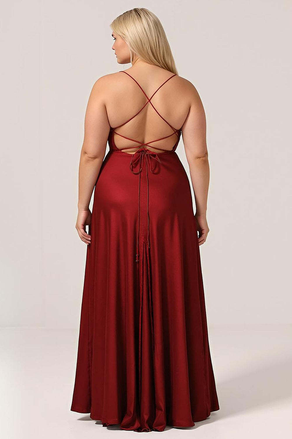 Plus Size Burgundy Satin Mermaid Long Bridesmaid Dress