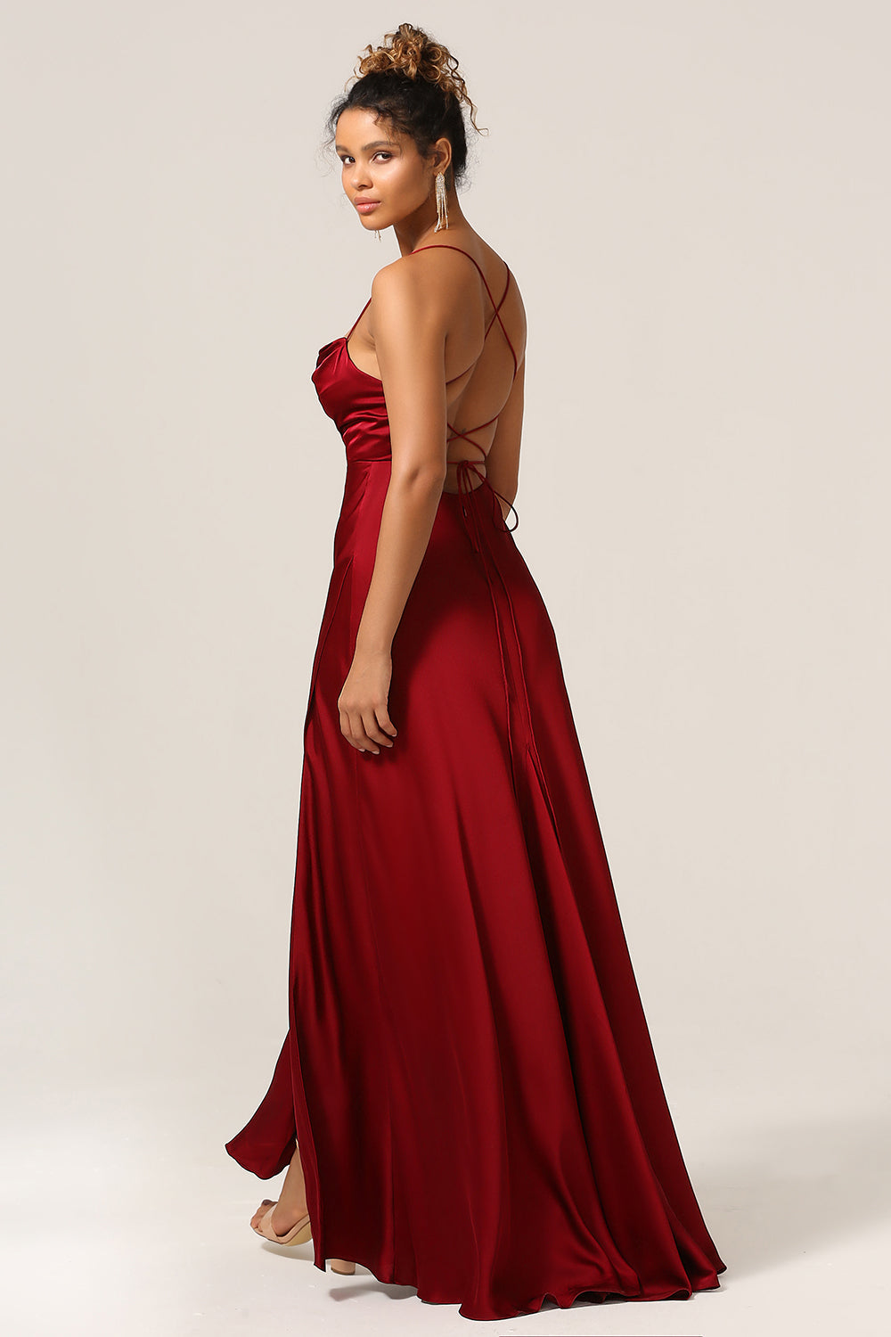Plus Size Burgundy Satin Mermaid Long Bridesmaid Dress