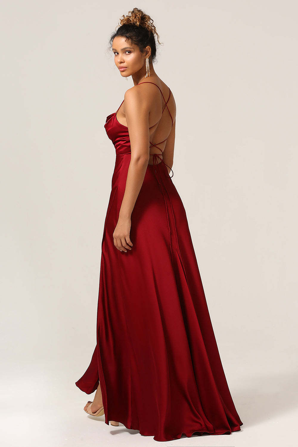 Plus Size Burgundy Satin Mermaid Long Bridesmaid Dress