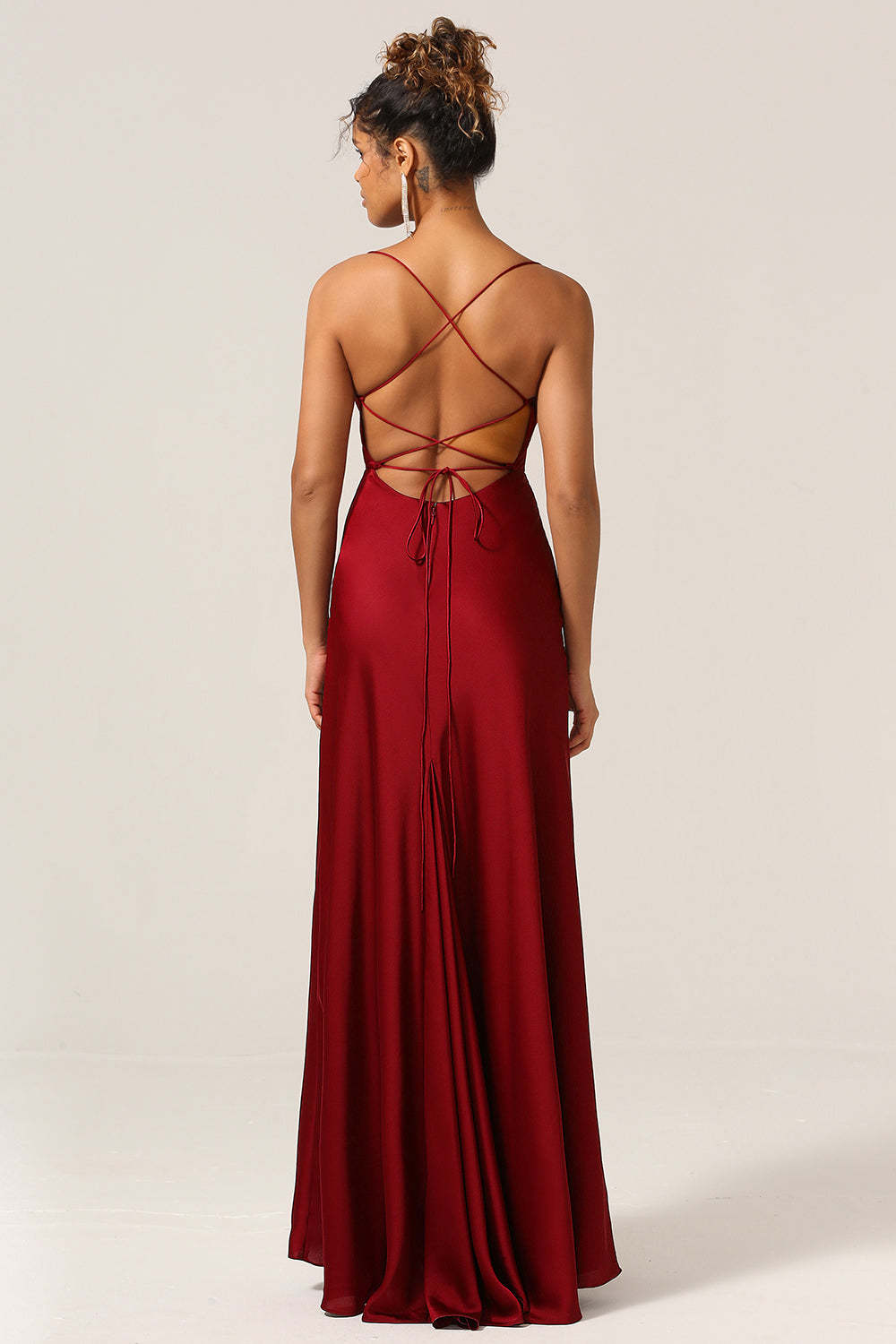 Plus Size Burgundy Satin Mermaid Long Bridesmaid Dress
