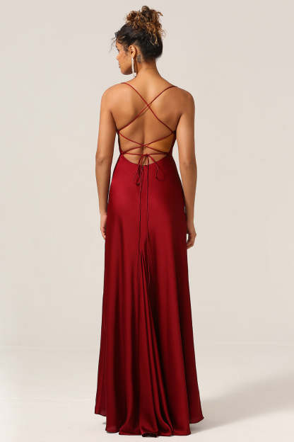 Plus Size Burgundy Satin Mermaid Long Bridesmaid Dress