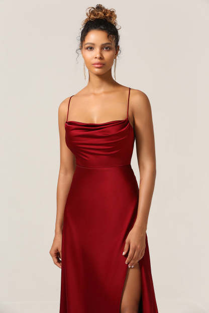 Plus Size Burgundy Satin Mermaid Long Bridesmaid Dress