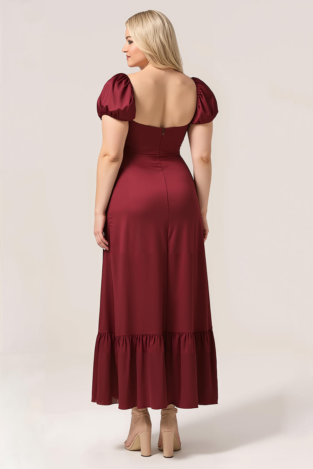 Plus Size Sweetheart Burgundy Maxi Bridesmaid Dress with Sleeves