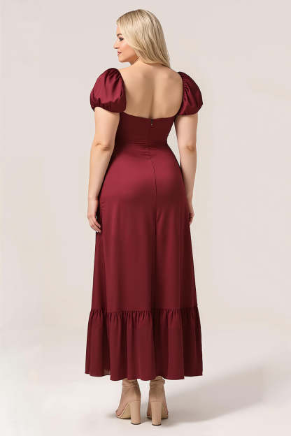Plus Size Sweetheart Burgundy Maxi Bridesmaid Dress with Sleeves