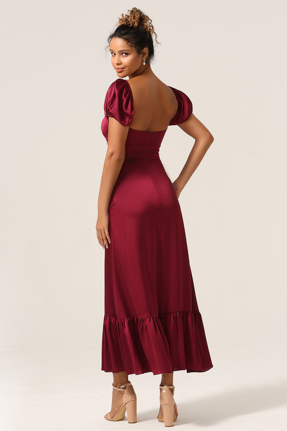 Plus Size Sweetheart Burgundy Maxi Bridesmaid Dress with Sleeves