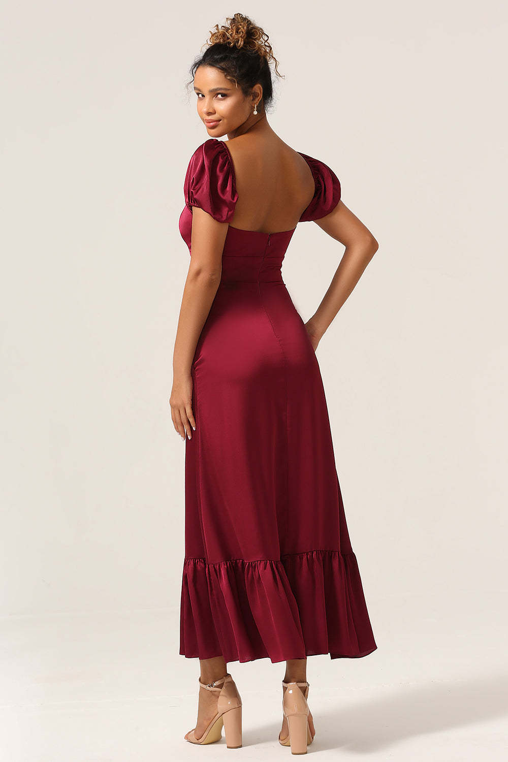 Plus Size Sweetheart Burgundy Maxi Bridesmaid Dress with Sleeves
