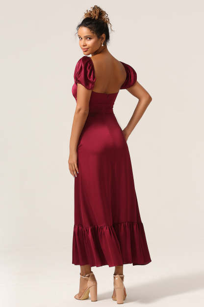 Plus Size Sweetheart Burgundy Maxi Bridesmaid Dress with Sleeves