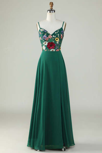 Plus Size Beauty A Line Dark Green Spaghetti Straps Long Bridesmaid Dress