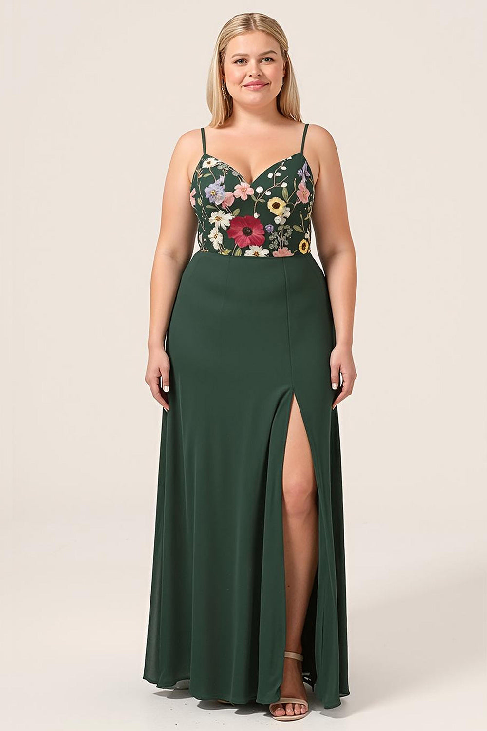 Plus Size Beauty A Line Dark Green Spaghetti Straps Long Bridesmaid Dress