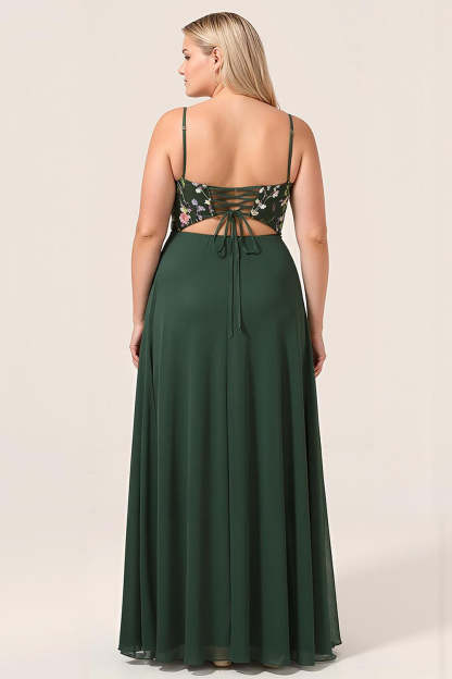 Plus Size Beauty A Line Dark Green Spaghetti Straps Long Bridesmaid Dress