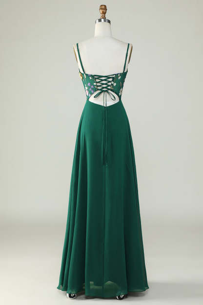 Plus Size Beauty A Line Dark Green Spaghetti Straps Long Bridesmaid Dress