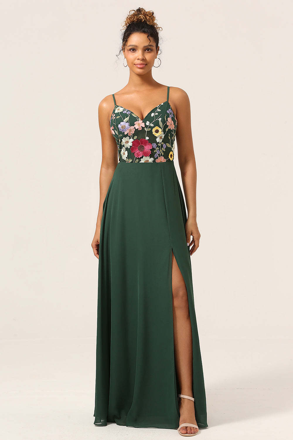 Plus Size Beauty A Line Dark Green Spaghetti Straps Long Bridesmaid Dress