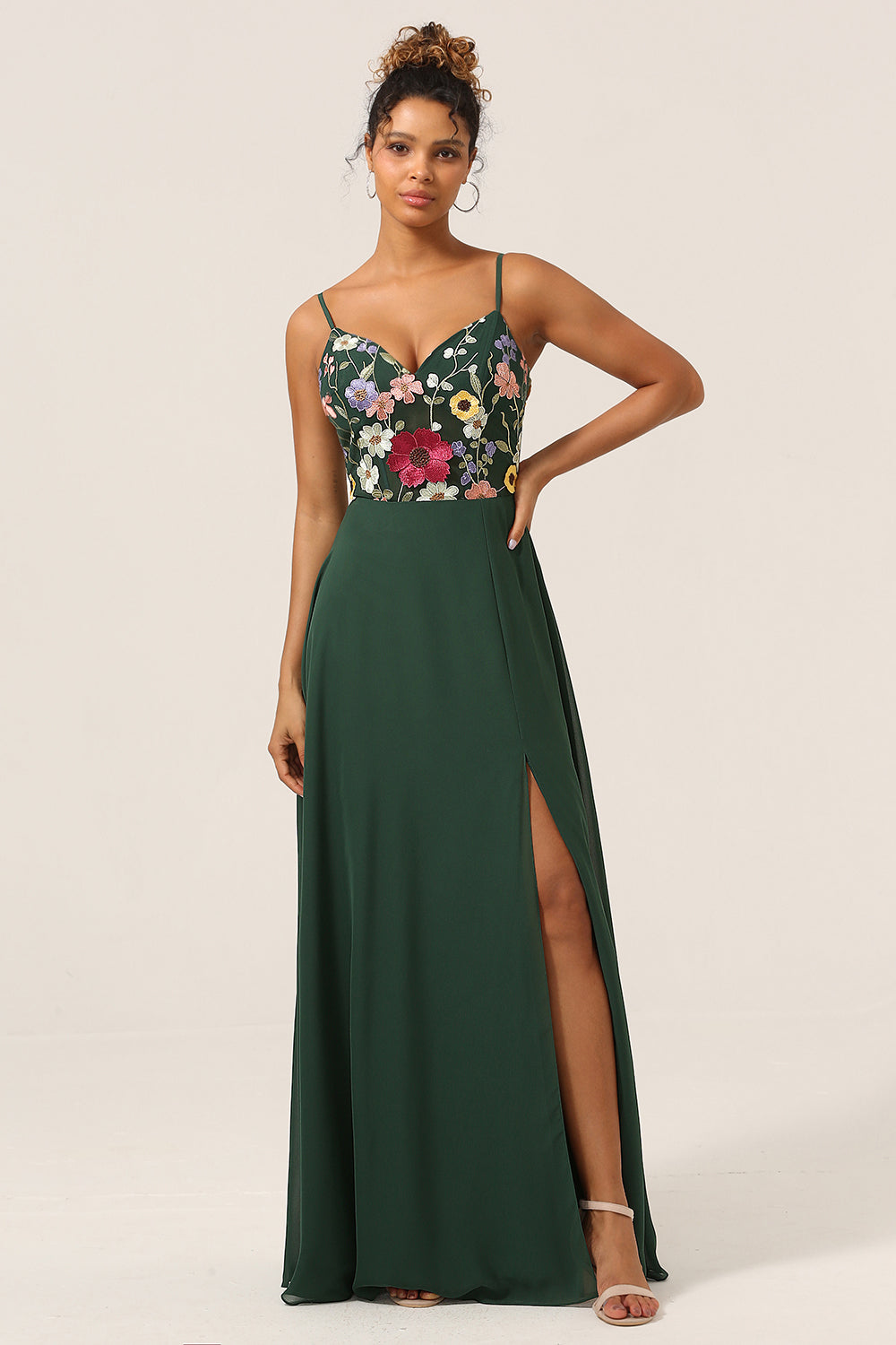 Plus Size Beauty A Line Dark Green Spaghetti Straps Long Bridesmaid Dress