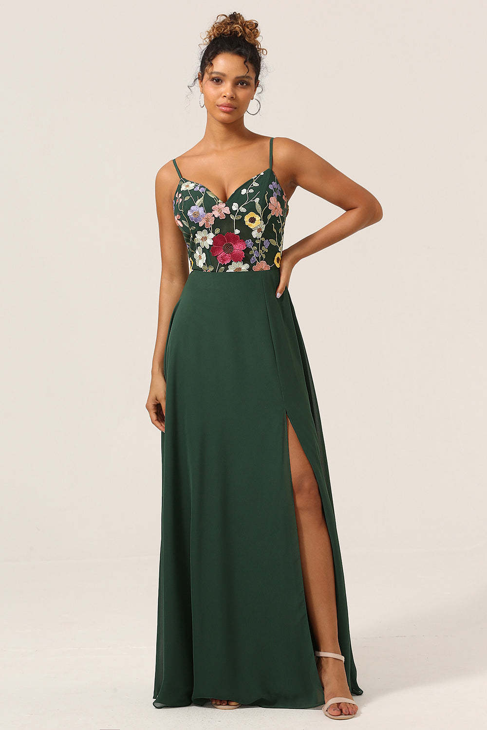 Plus Size Beauty A Line Dark Green Spaghetti Straps Long Bridesmaid Dress
