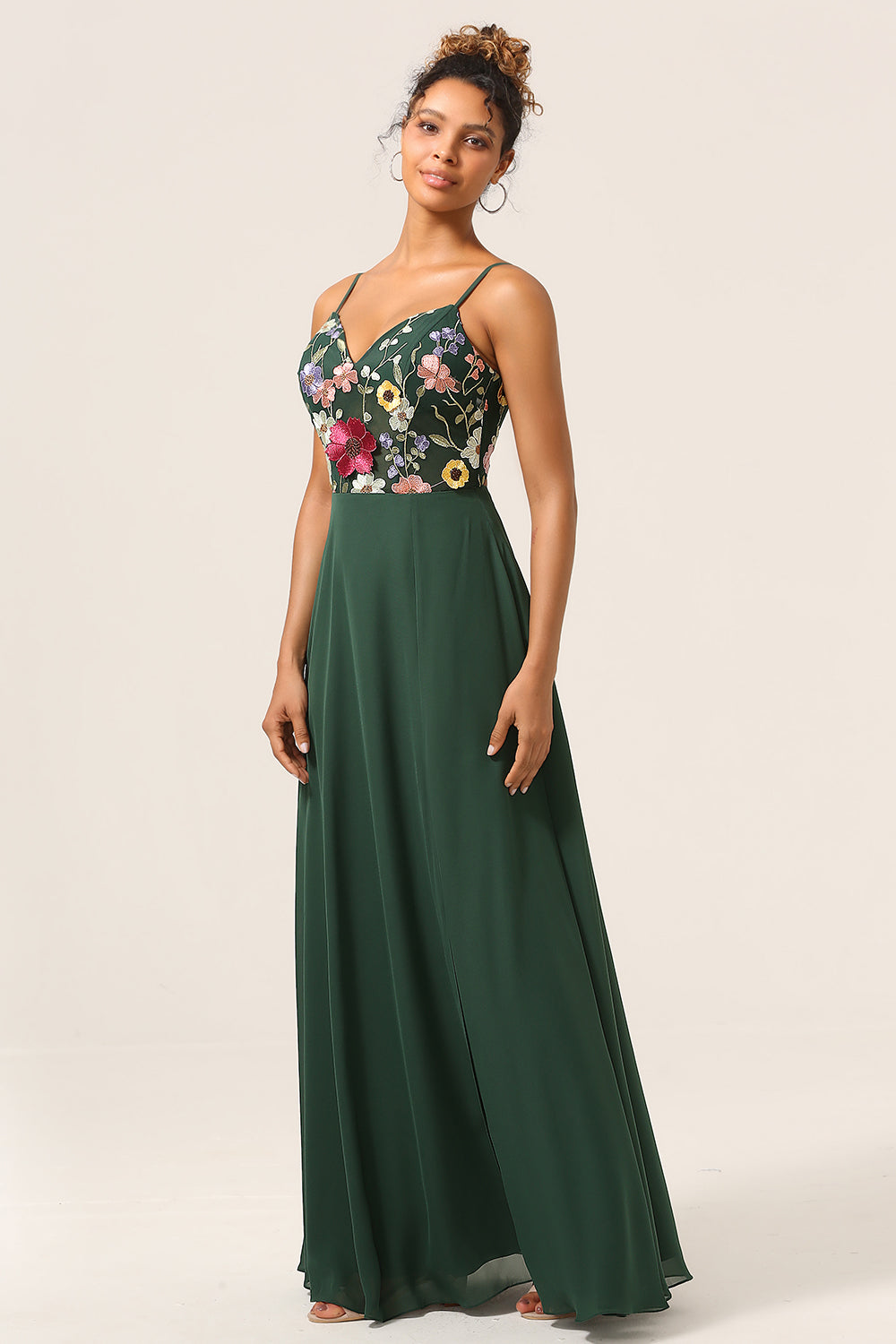 Plus Size Beauty A Line Dark Green Spaghetti Straps Long Bridesmaid Dress