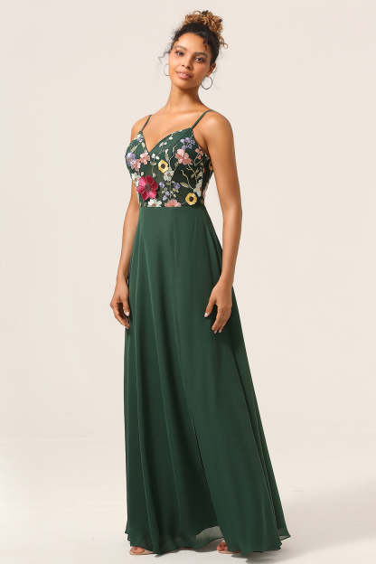 Plus Size Beauty A Line Dark Green Spaghetti Straps Long Bridesmaid Dress
