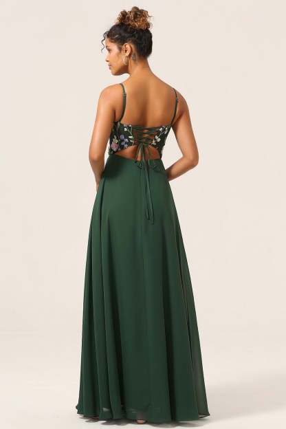Plus Size Beauty A Line Dark Green Spaghetti Straps Long Bridesmaid Dress