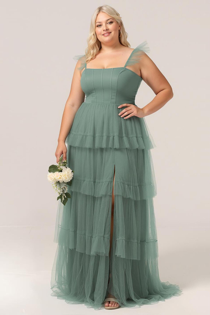 Tulle Tiered A-line Corset Convertible Floor Length Bridesmaid Dress