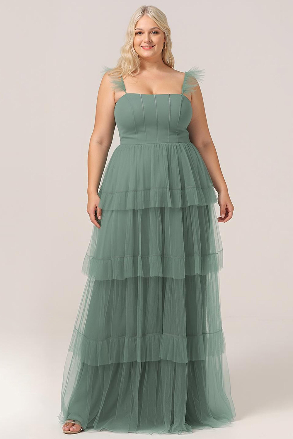 Tulle Tiered A-line Corset Convertible Floor Length Bridesmaid Dress