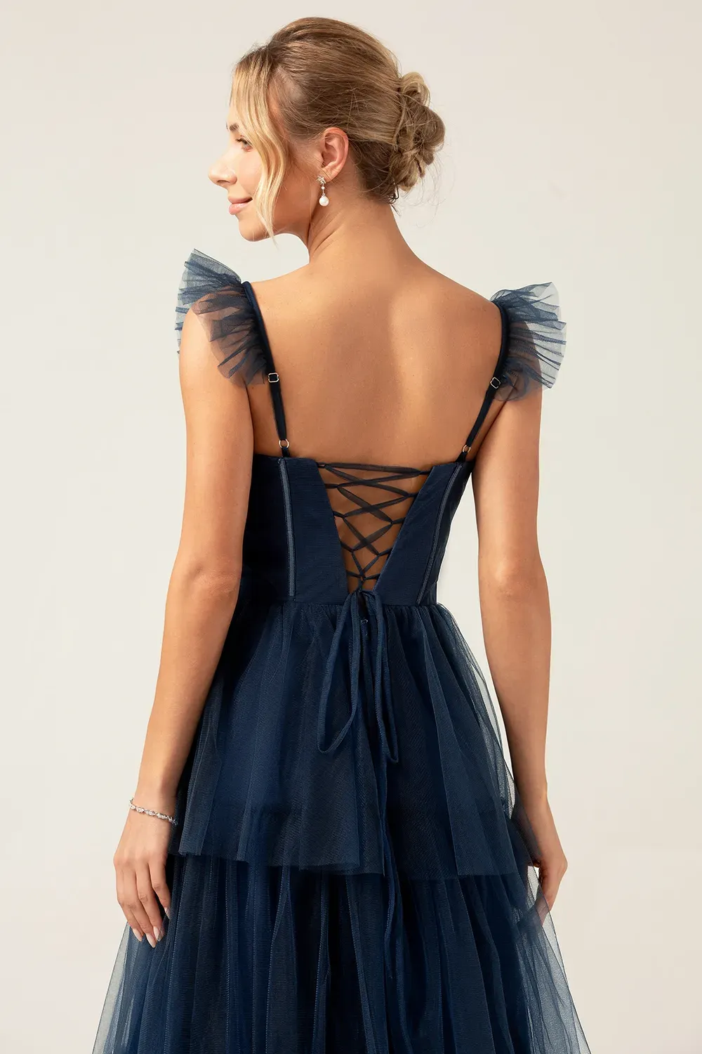 Tulle Tiered A-line Corset Convertible Floor Length Bridesmaid Dress