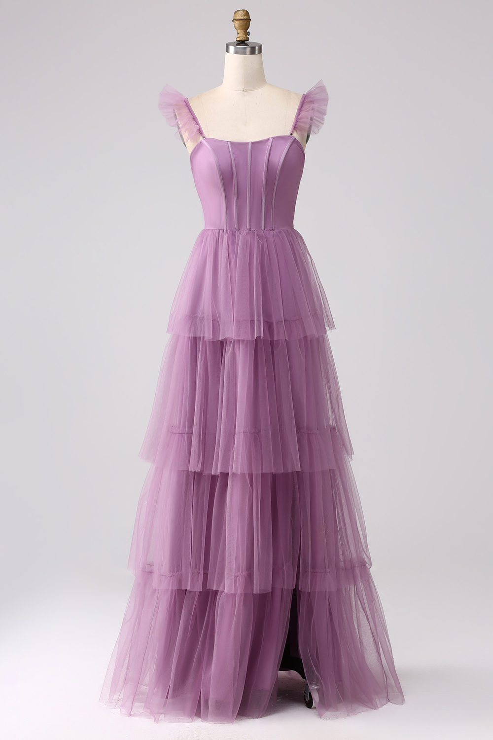 Leely Women Detachable Straps A Line Purple Bridesmaid Dress Spaghetti Straps Long Tulle Wedding Party Dress