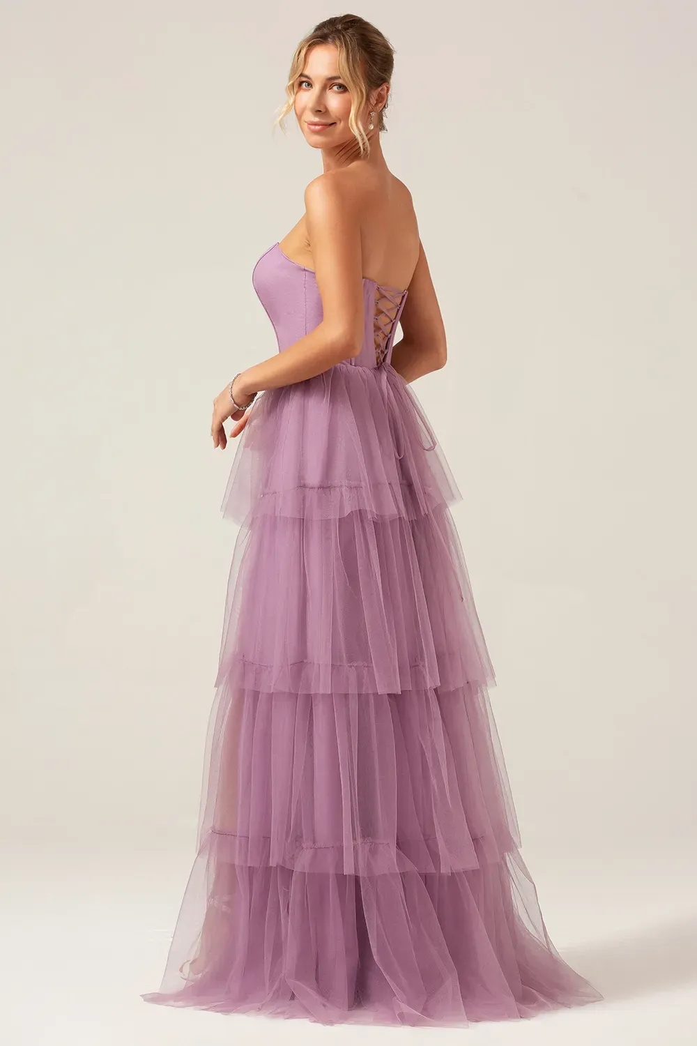 Tulle Tiered A-line Corset Convertible Floor Length Bridesmaid Dress