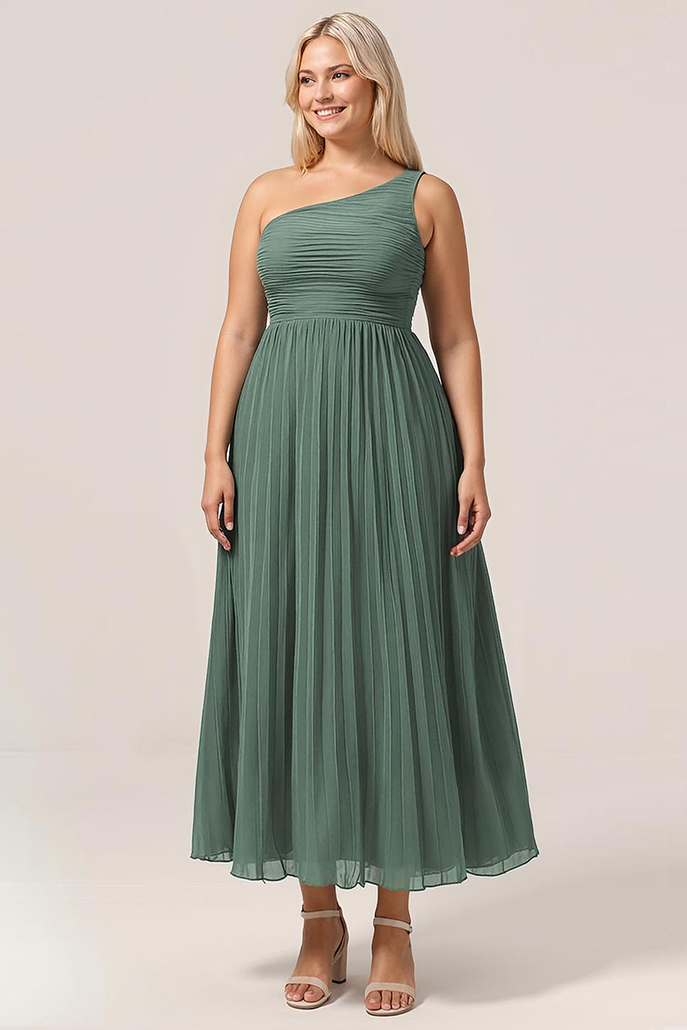 One Shoulder Pleated Chiffon A-line Ankle Length Bridesmaid Dress